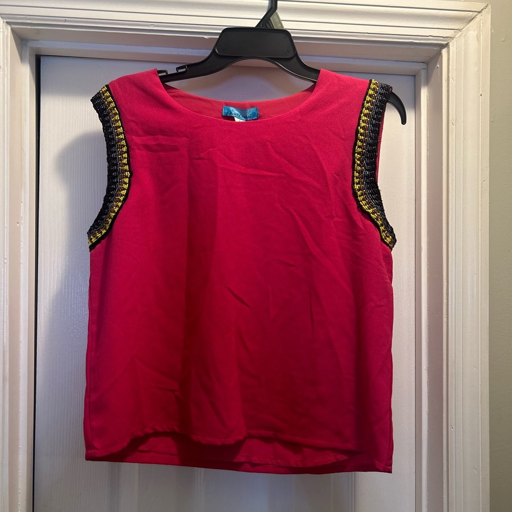 Francesca's Collections Pink Tank Top with Black and Gold Trim